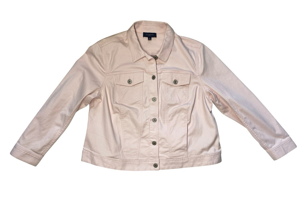 Talbots Denim Jacket Womens Plus 2X Pale Pink Trucker Button Front Jean Coat